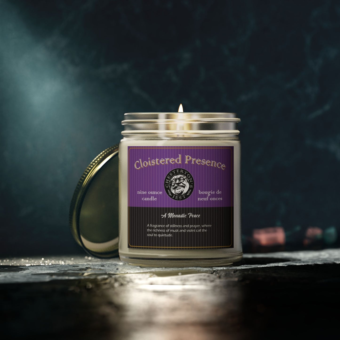 Cloistered Presence Scented Candle - violet and saffron with dark musk (9oz)