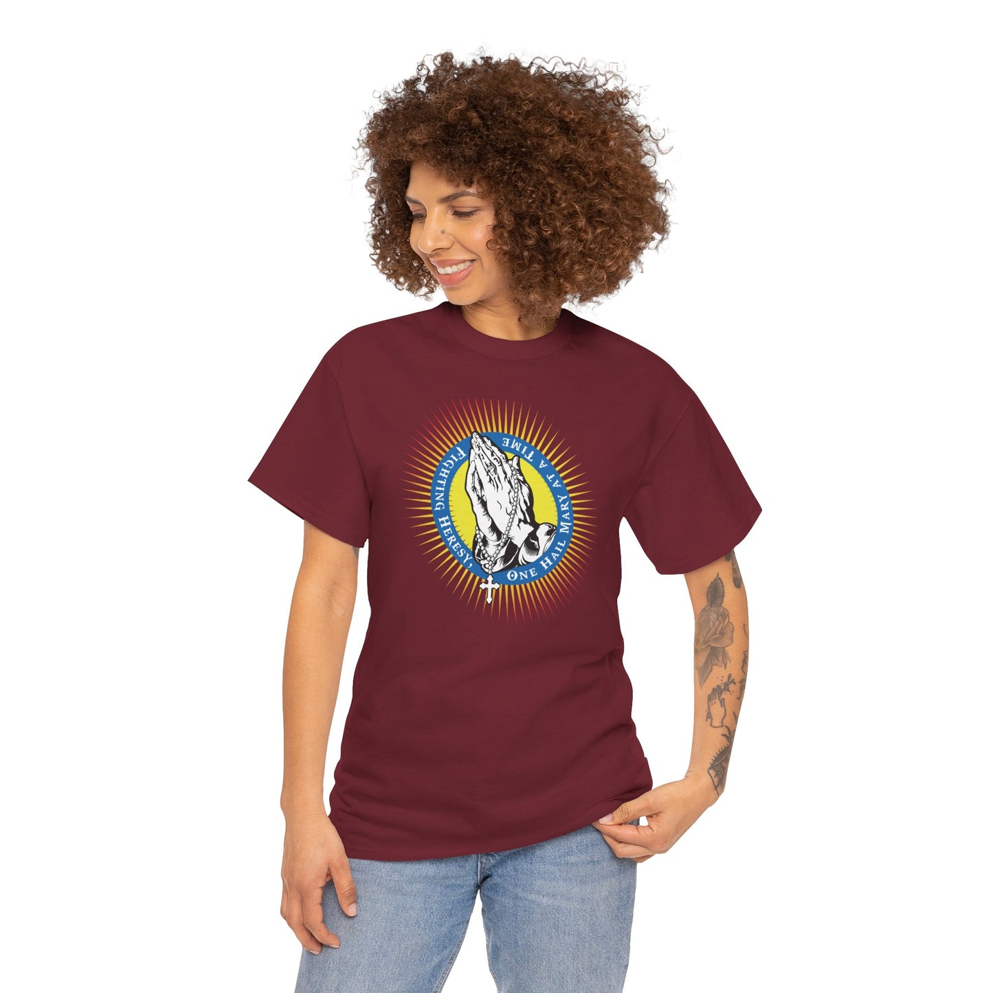 Fighting Heresy One Hail Mary At A Time Heavy Cotton Tee
