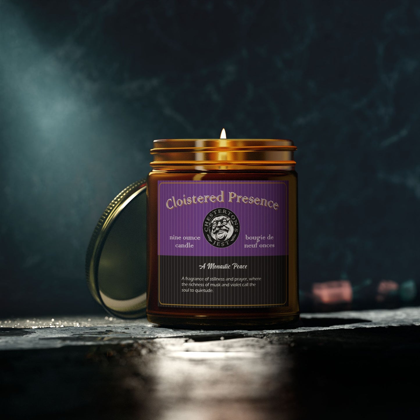 Cloistered Presence Scented Candle - violet and saffron with dark musk (9oz)