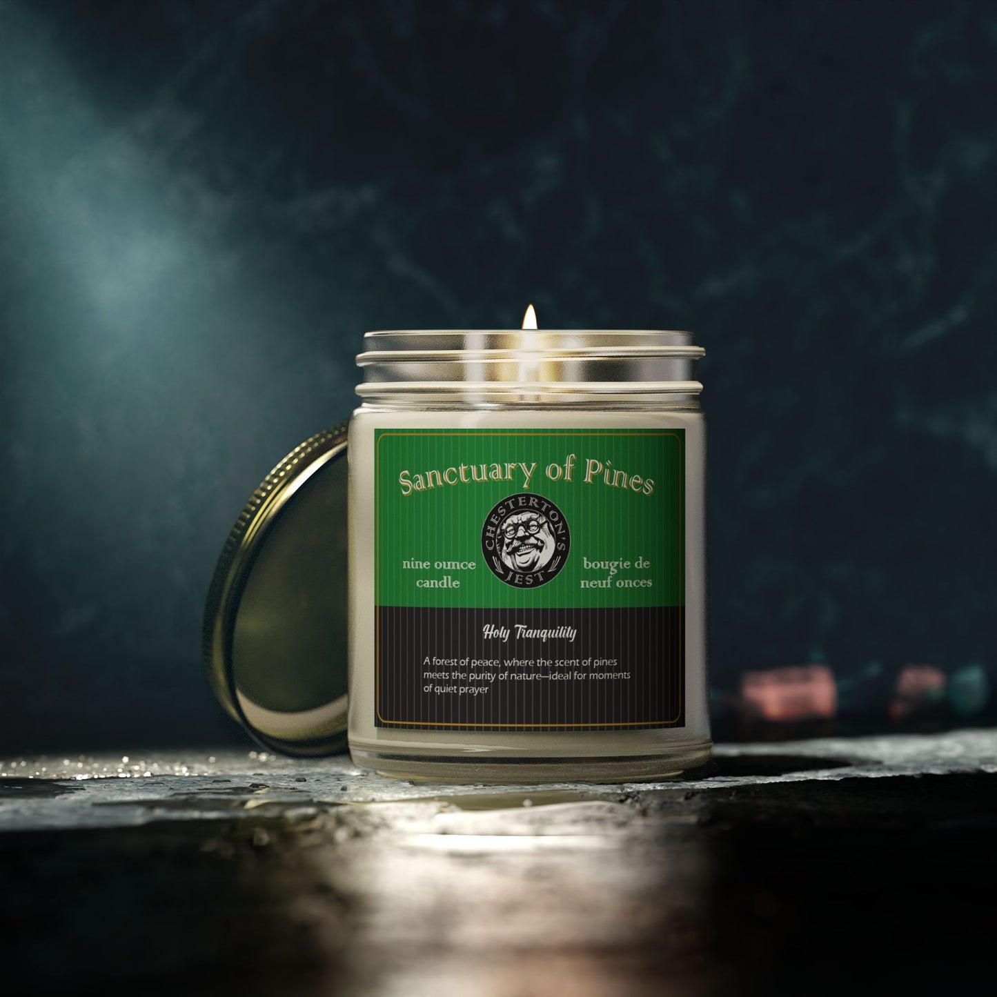 A Sanctuary of Pines Scented Candle, evergreen and cedar with notes of amber and lemon peel, (9oz)