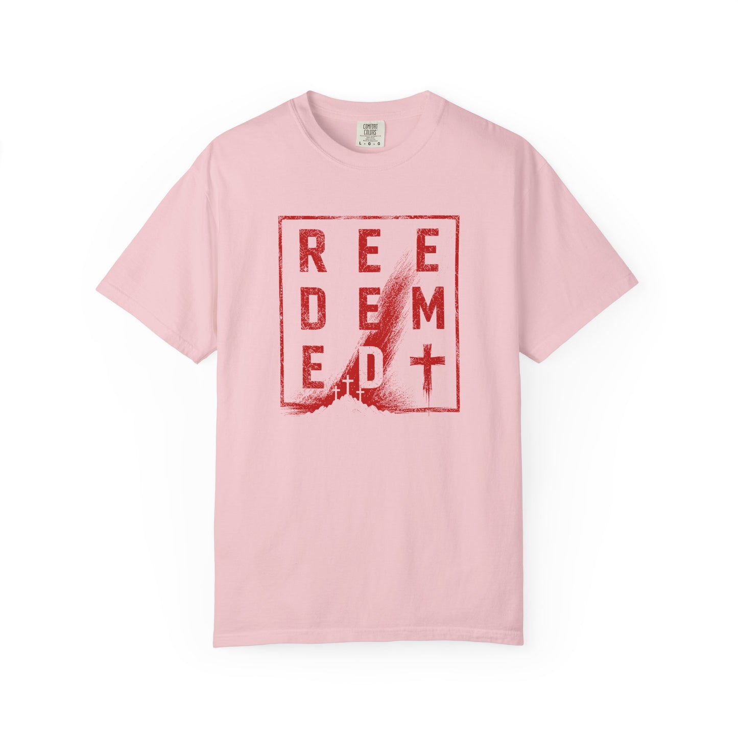 Redeemed Cross T-Shirt — Bold Red Graphic Catholic Christian Tee
