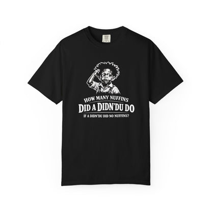How Many Nuffins T-Shirt — Funny Retro Black Tee with Cartoon & Joke Slogan