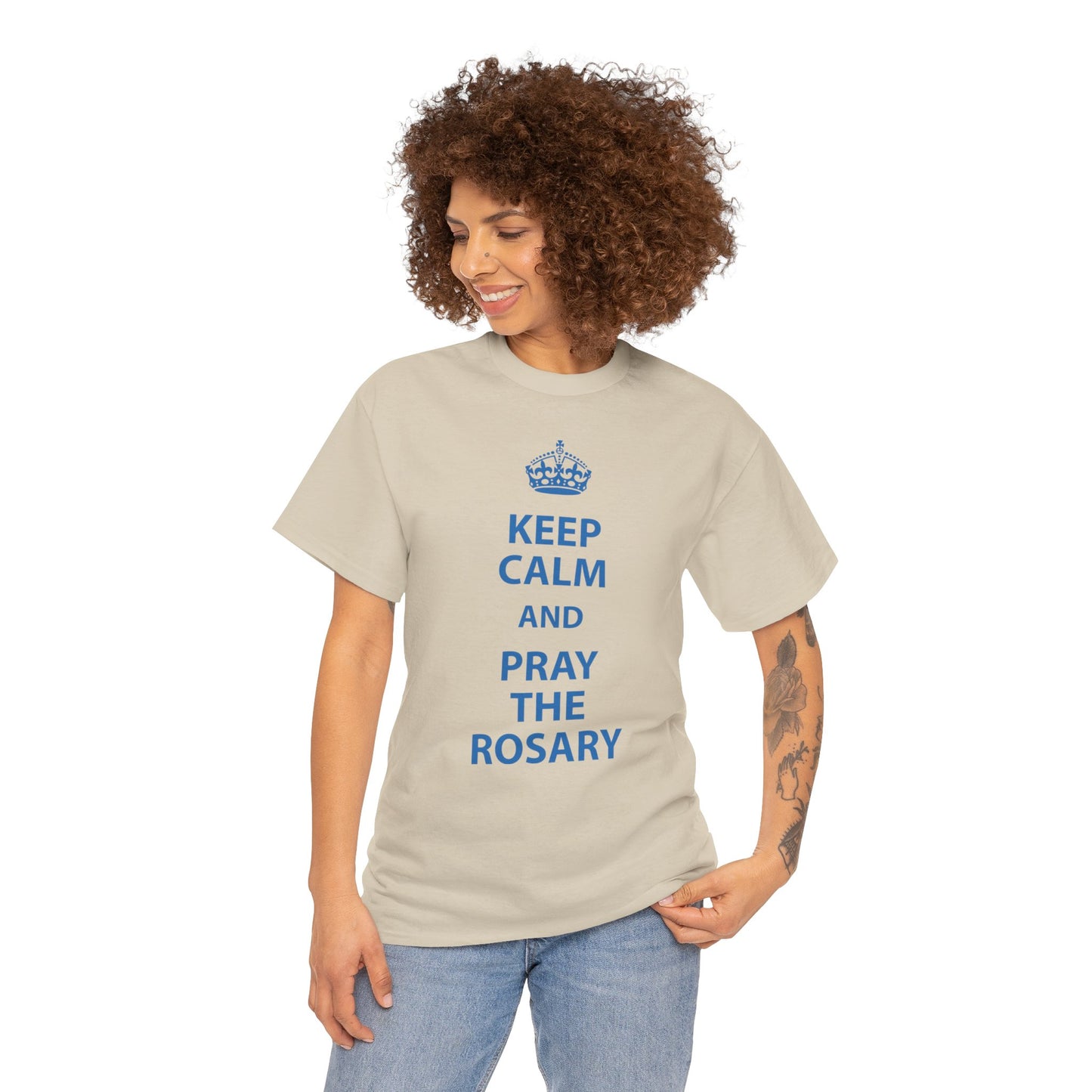 Keep Calm and Pray The Rosary Heavy Cotton Tee