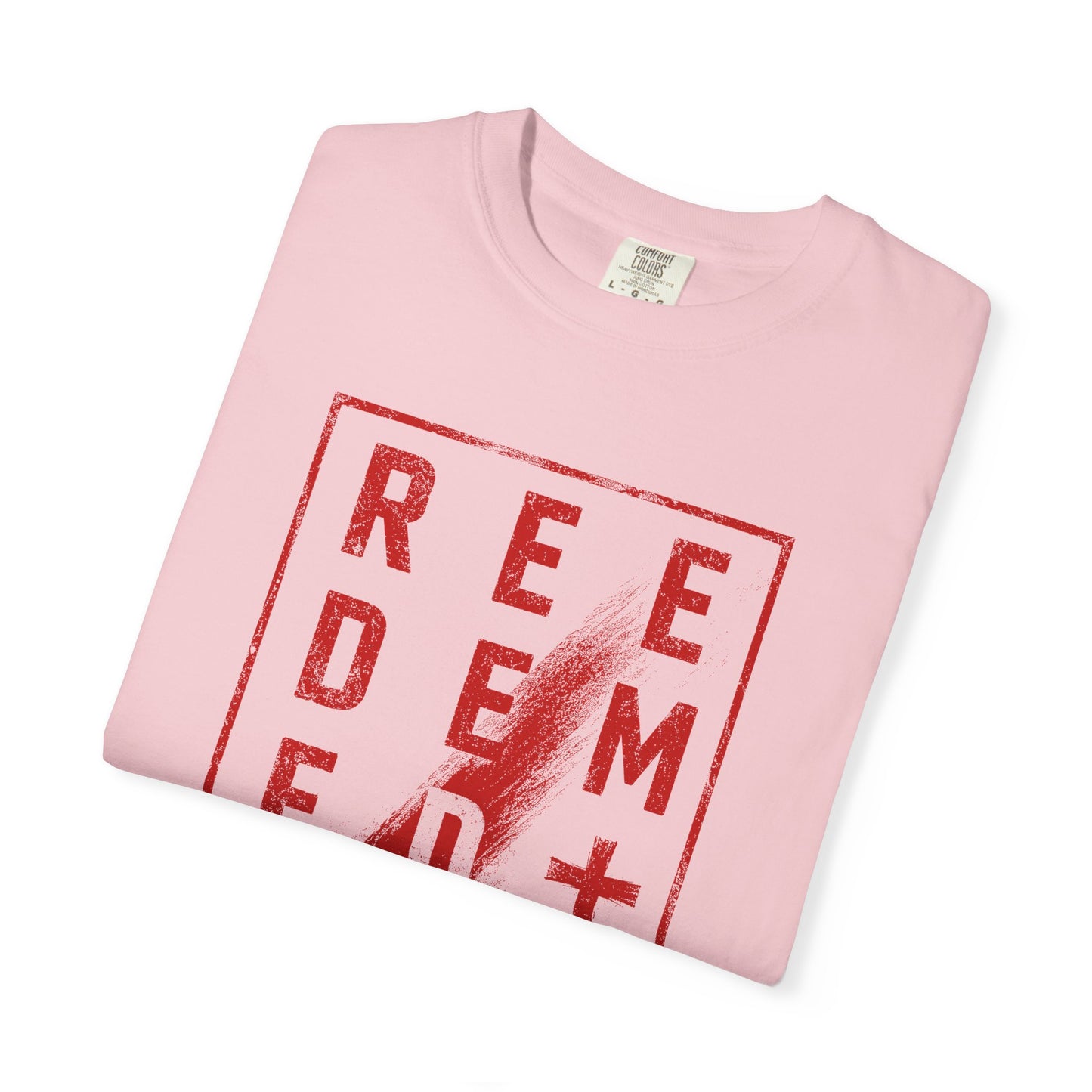 Redeemed Cross T-Shirt — Bold Red Graphic Catholic Christian Tee