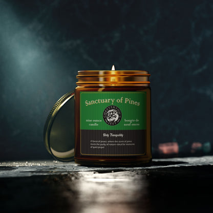 A Sanctuary of Pines Scented Candle, evergreen and cedar with notes of amber and lemon peel,  (9oz)