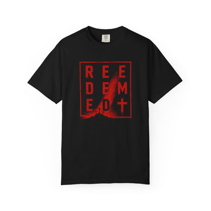 Redeemed Cross T-Shirt — Bold Red Graphic Catholic Christian Tee