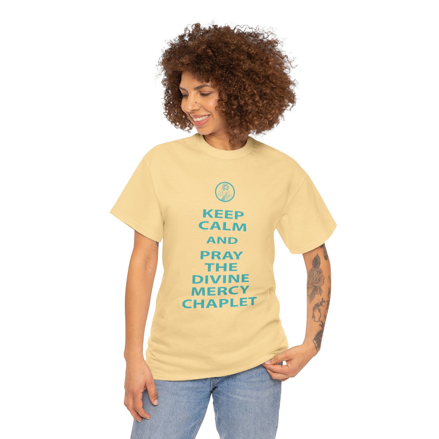 Keep Calm And Pray The Divine Mercy Chaplet Unisex Heavy Cotton Tee