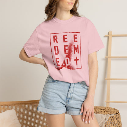 Redeemed Cross T-Shirt — Bold Red Graphic Catholic Christian Tee