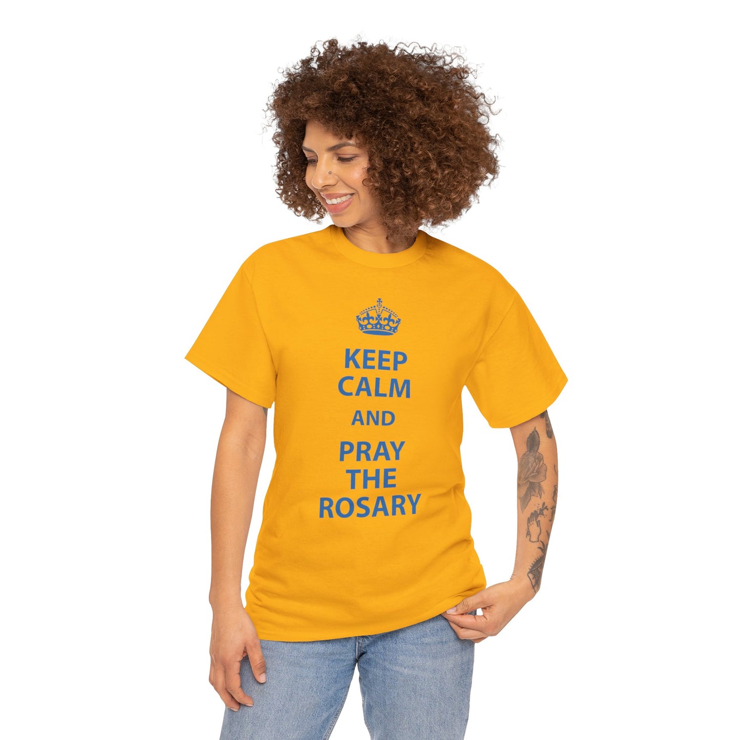 Keep Calm and Pray The Rosary Heavy Cotton Tee