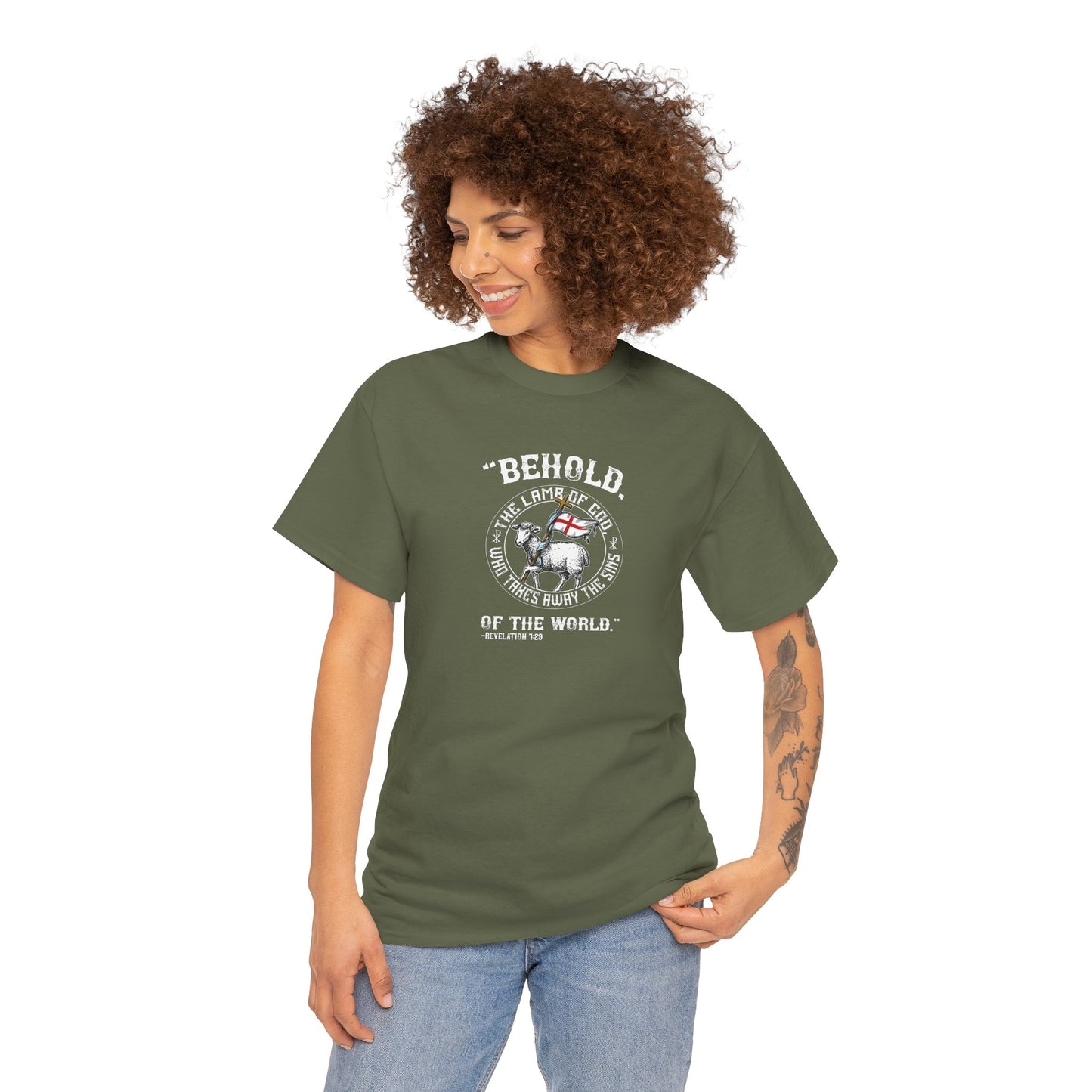 'Behold, The Lamb Of God Who Takes Away The Sins Of The World" Heavy Cotton Tee