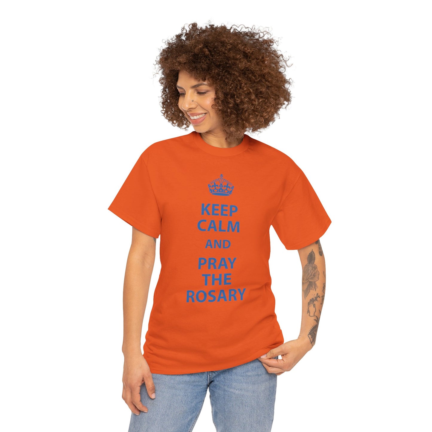 Keep Calm and Pray The Rosary Heavy Cotton Tee