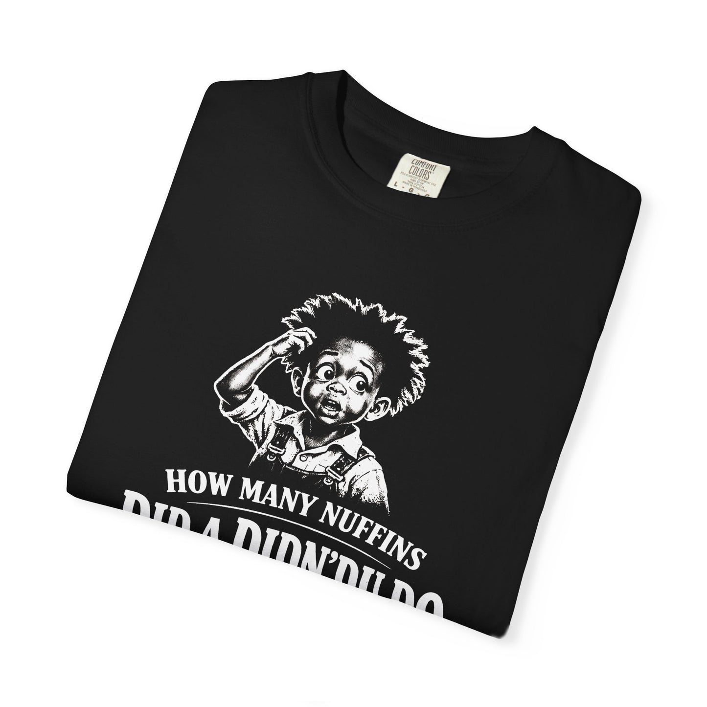 How Many Nuffins T-Shirt — Funny Retro Black Tee with Cartoon & Joke Slogan